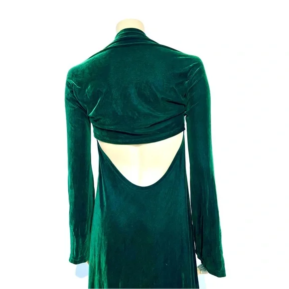 ROMAN KEFLAY VINTAGE OLIVE GREEN STRETCH VELVET - Picture 4 of 12